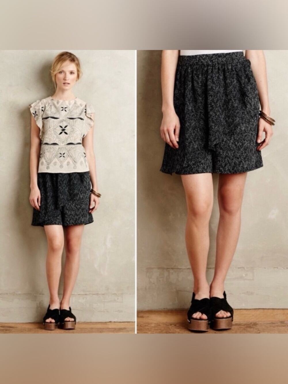 Anthropologie Corey Lynn Calter Town Square Pattern Skirted Shorts Black Size 2